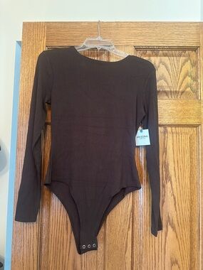 NWT Arizona Juniors Ribbed Long Sleeve Bodysuit - Hot Coffee Brown